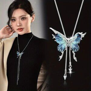 New Womens Elegant Butterfly Silver Necklace